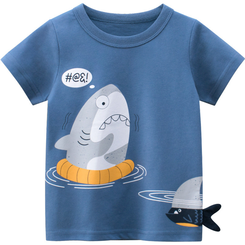 Navy blue Cozy Cub baby kids short sleeve T-shirt by eprolo, soft cotton toddler top for everyday wear, with playful design.