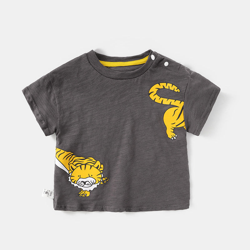 Eprolo all-over printed tiger short-sleeve baby top with colorful tiger design for infants and toddlers.