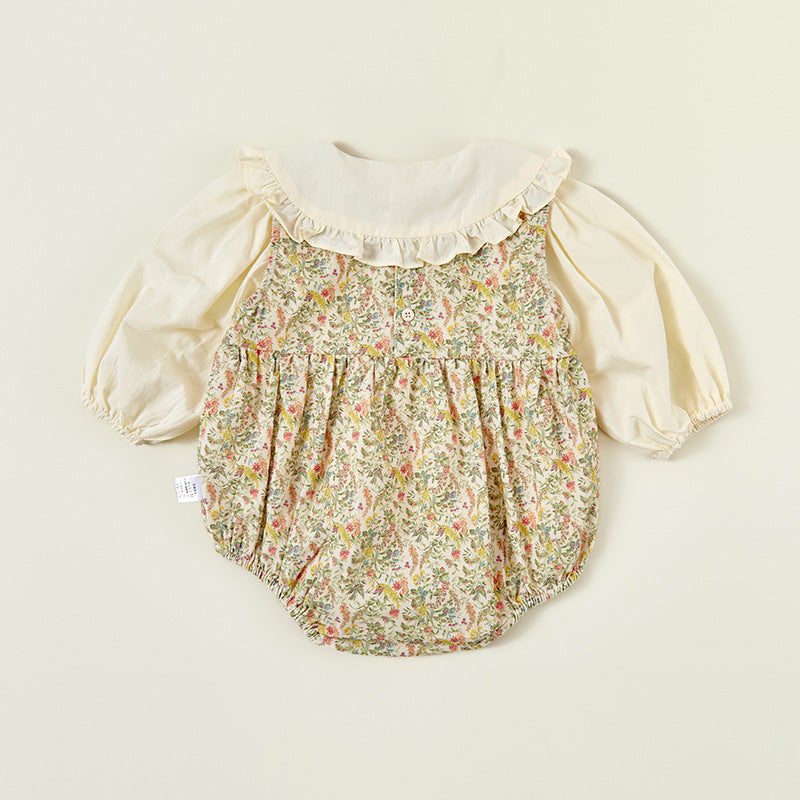 Soft apricot Cozy Cub baby girl princess romper onesie by eprolo, featuring a comfortable infant bodysuit with cute princess details.