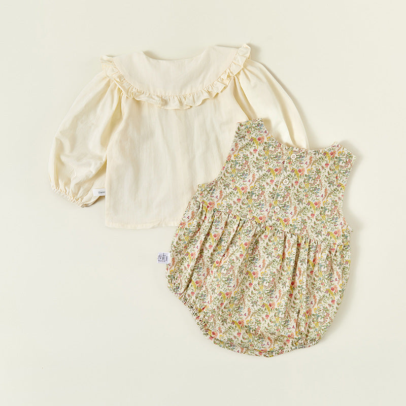 Soft apricot baby girl princess romper onesie by eprolo, cozy infant bodysuit with cute princess design for babies.