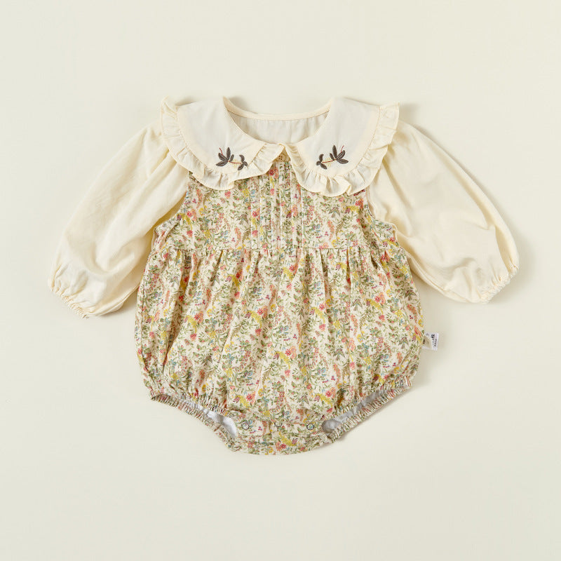 Soft apricot baby girl princess romper by eprolo, cozy infant bodysuit with cute design, perfect for little girls.
