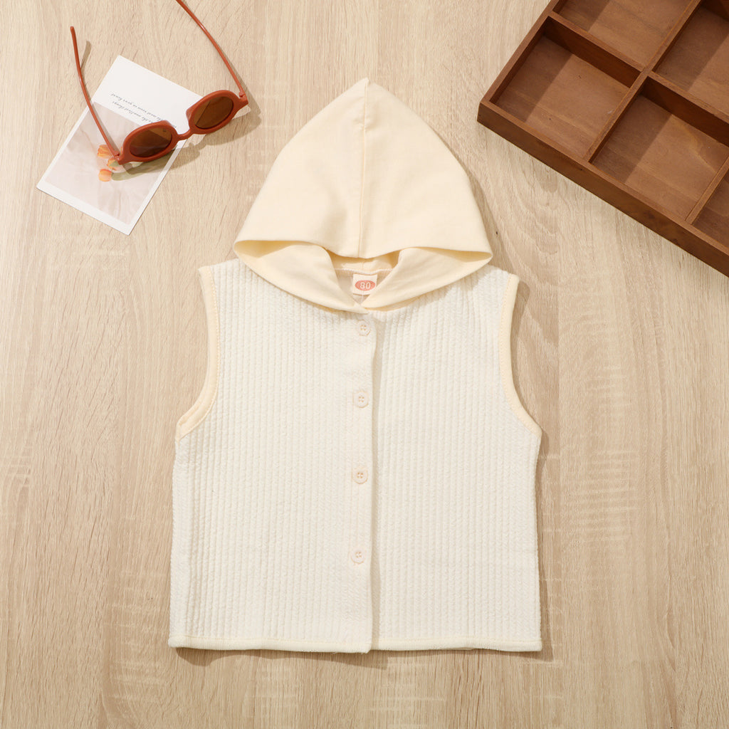 Apricot Cozy Cub baby hooded sleeveless jacket from eprolo, trendy infant cardigan vest with soft fabric and hood for warmth.
