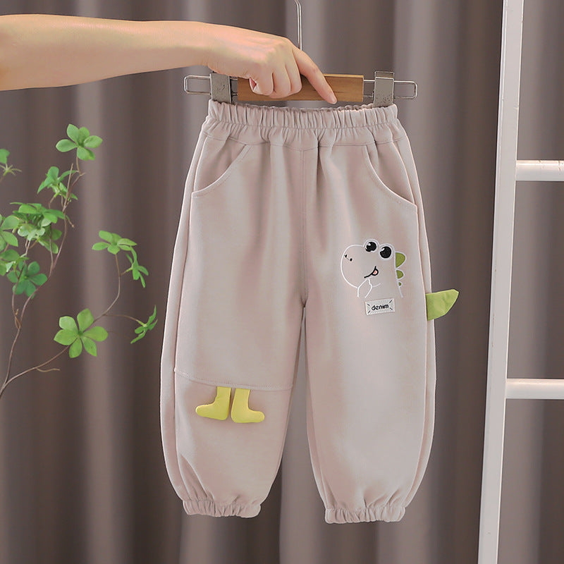 Beige Cozy Cub baby autumn leisure pants by eprolo, soft casual toddler bottoms with comfortable elastic waistband.
