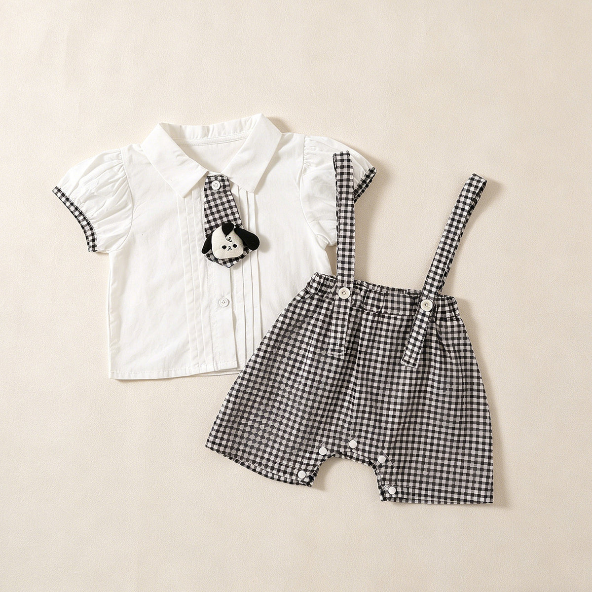 Black Cozy Cub baby overalls outfit by eprolo, cute infant clothing set with comfortable fabric and adjustable straps for babies.