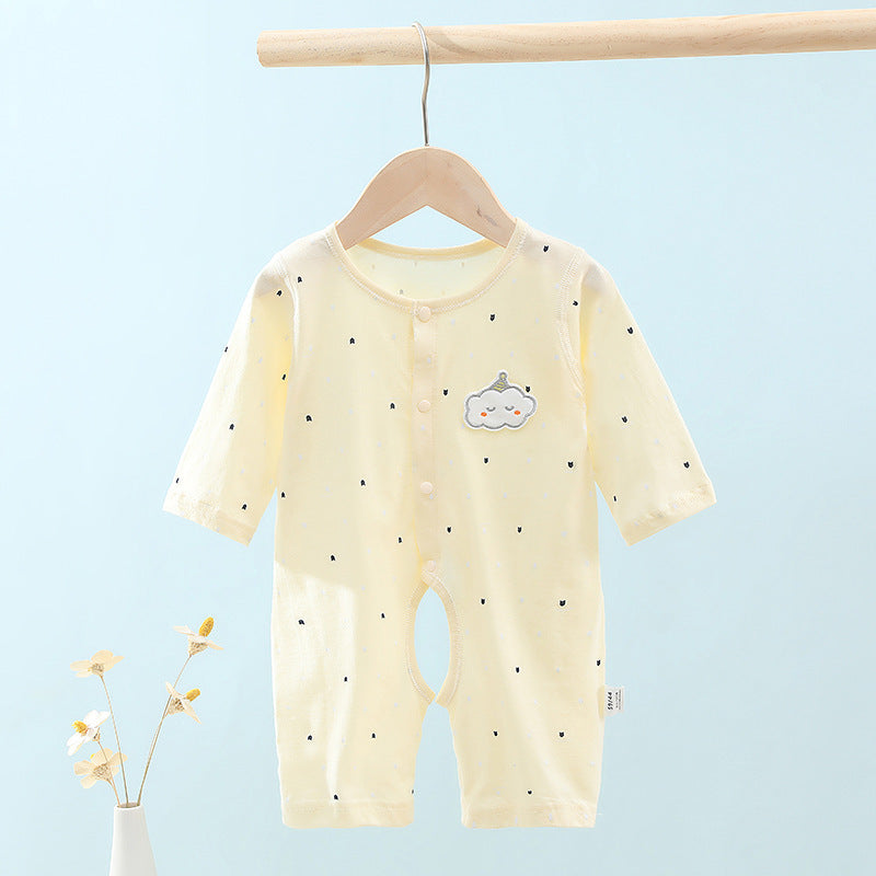Blue pure cotton baby romper with snap bottom from eprolo, designed for comfortable infant wear, measuring 59cm.