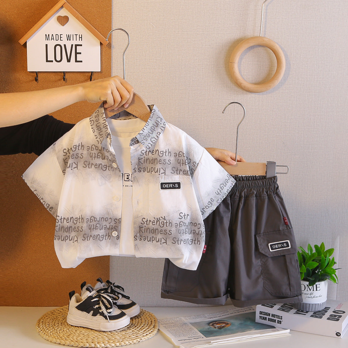 Blue Cozy Cub baby letter print 3-piece set featuring casual infant outfit with soft fabric and playful design by eprolo.