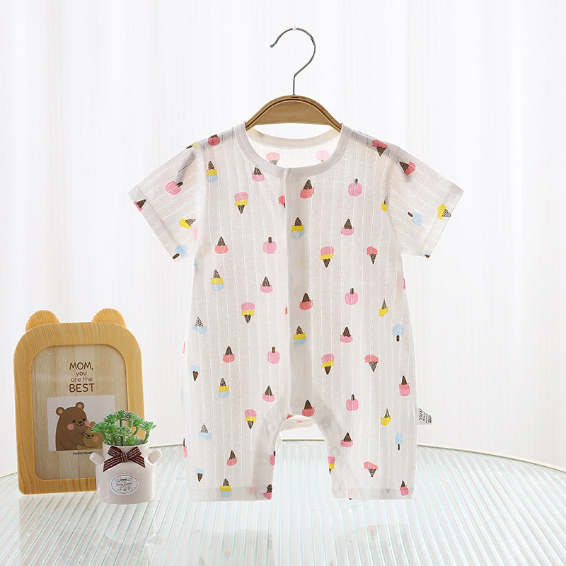 Blue eprolo Snuggle-Ready Short-Sleeve Romper with bear design, soft fabric, perfect for comfortable, casual wear for babies.