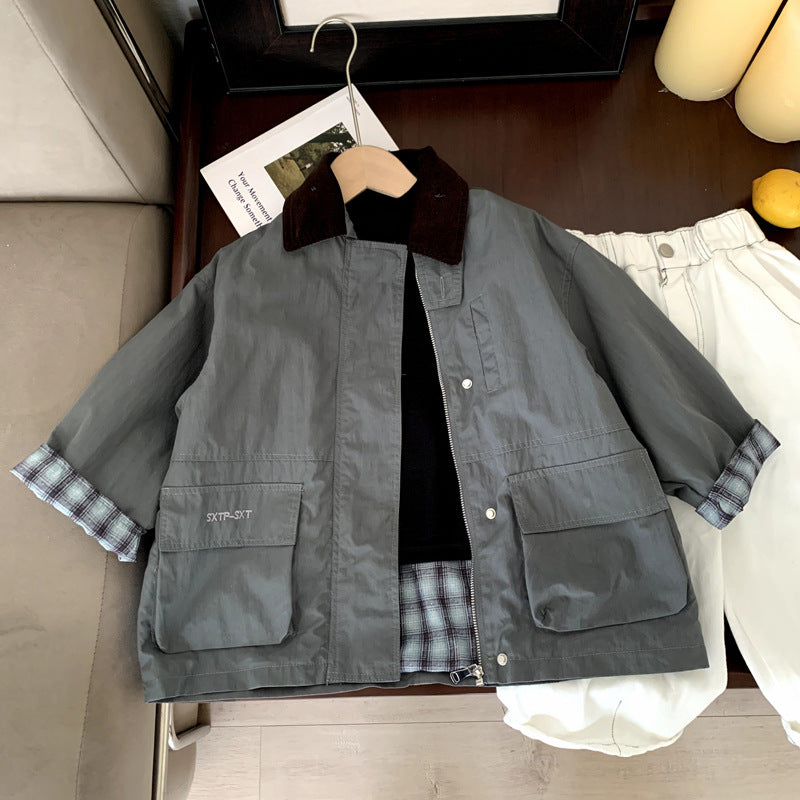 Gray Cozy Cub baby boy windbreaker by eprolo, lightweight spring and autumn outerwear for 90cm toddler boy.