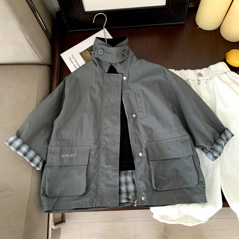Gray Cozy Cub baby boy windbreaker by eprolo, lightweight spring and autumn outerwear for 90cm size, soft and comfortable.