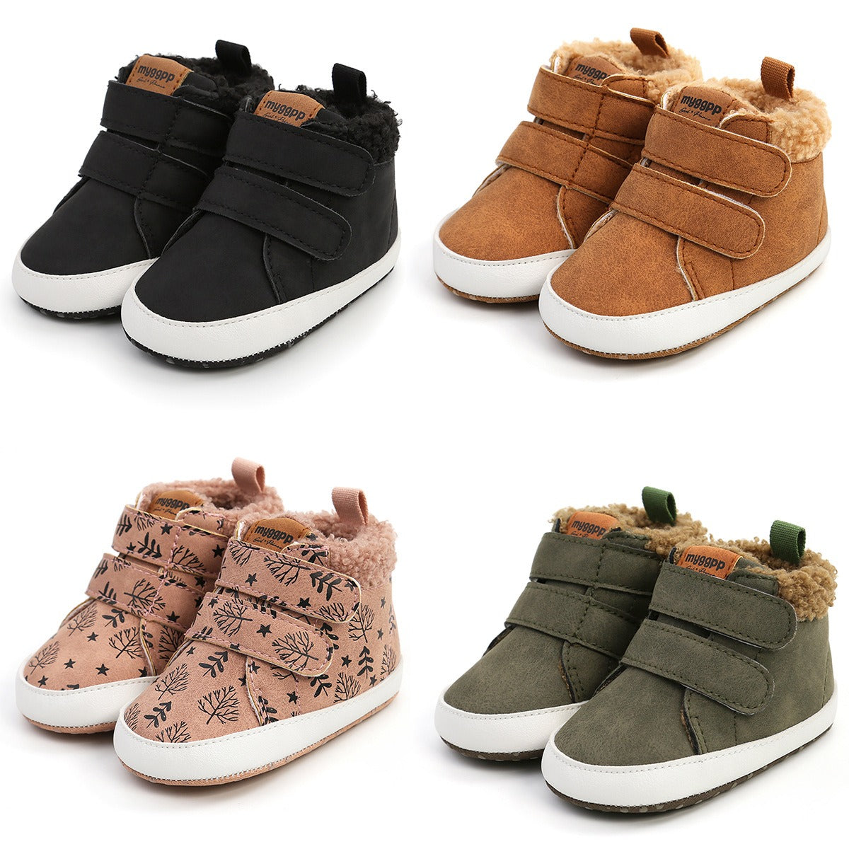 Light brown high-top baby shoes by eprolo, suitable for autumn and winter, with warm lining and walking support.
