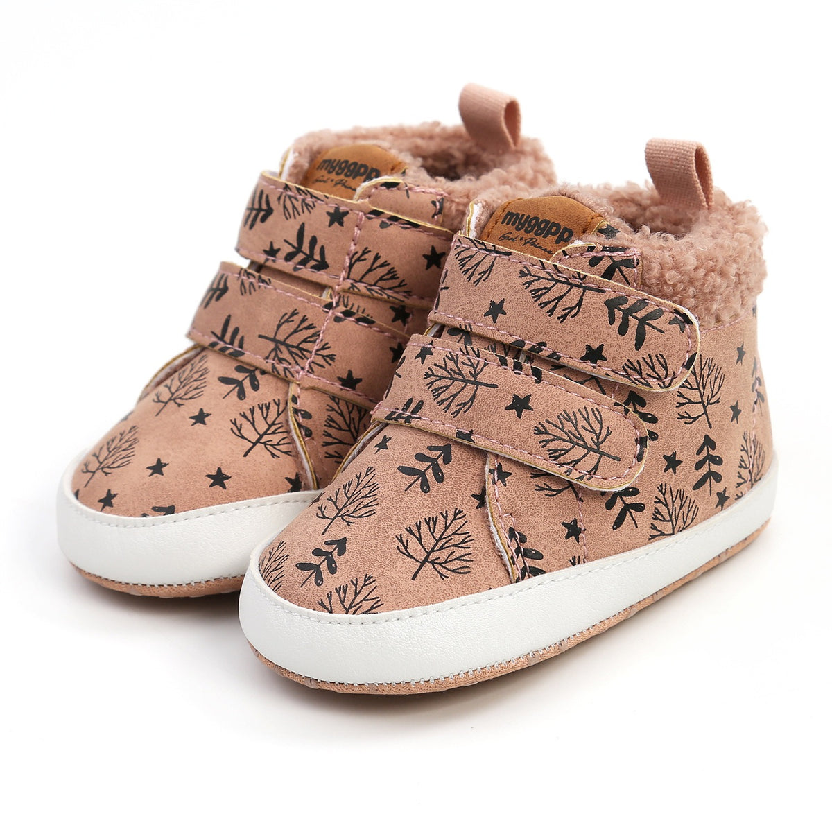 Light brown eprolo high-top baby shoes for autumn and winter, featuring warm, comfortable design for walking and cold weather.