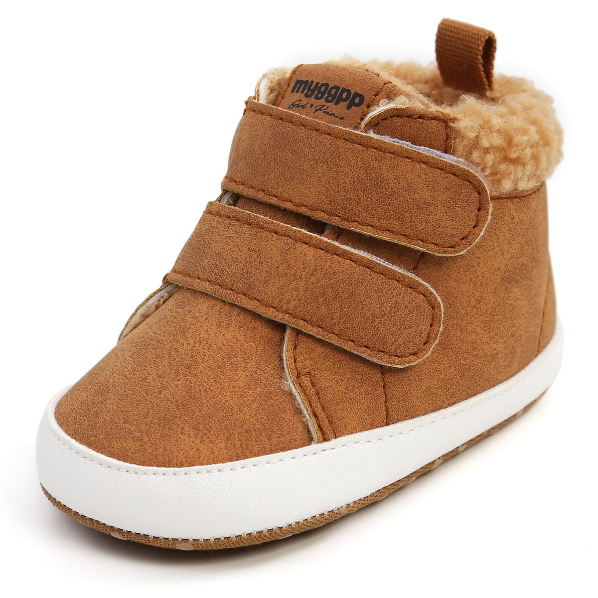 Light brown high-top baby shoes by eprolo, warm winter shoes for walking, size 11cm, suitable for autumn and winter wear.