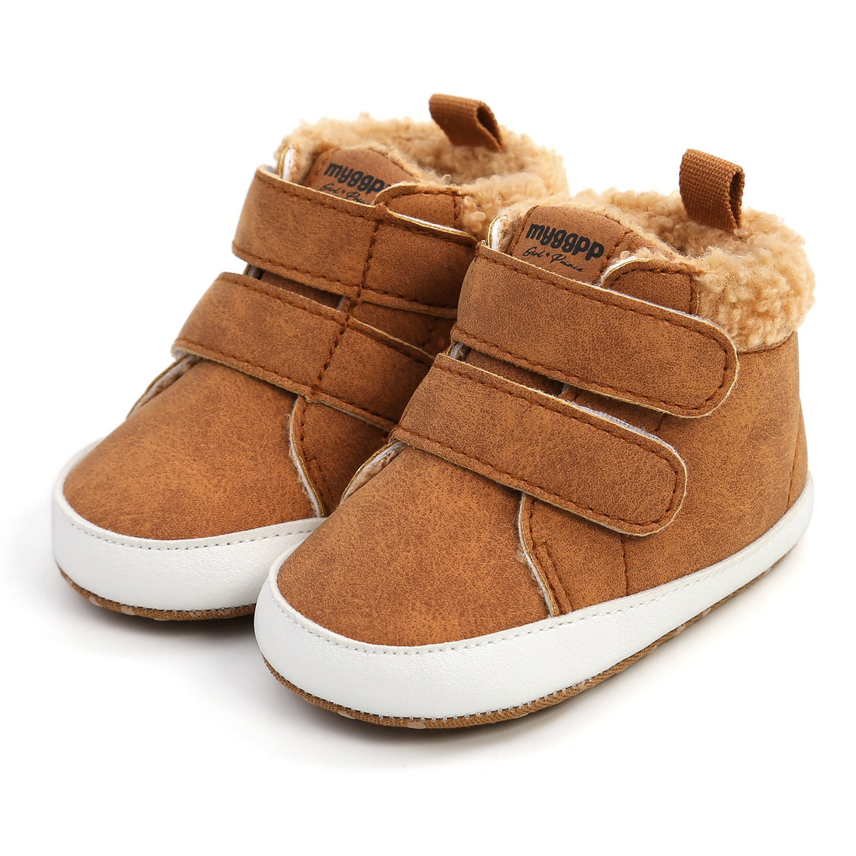 Light brown eprolo high top baby shoes for autumn and winter, featuring warm insulation and suitable for walking.