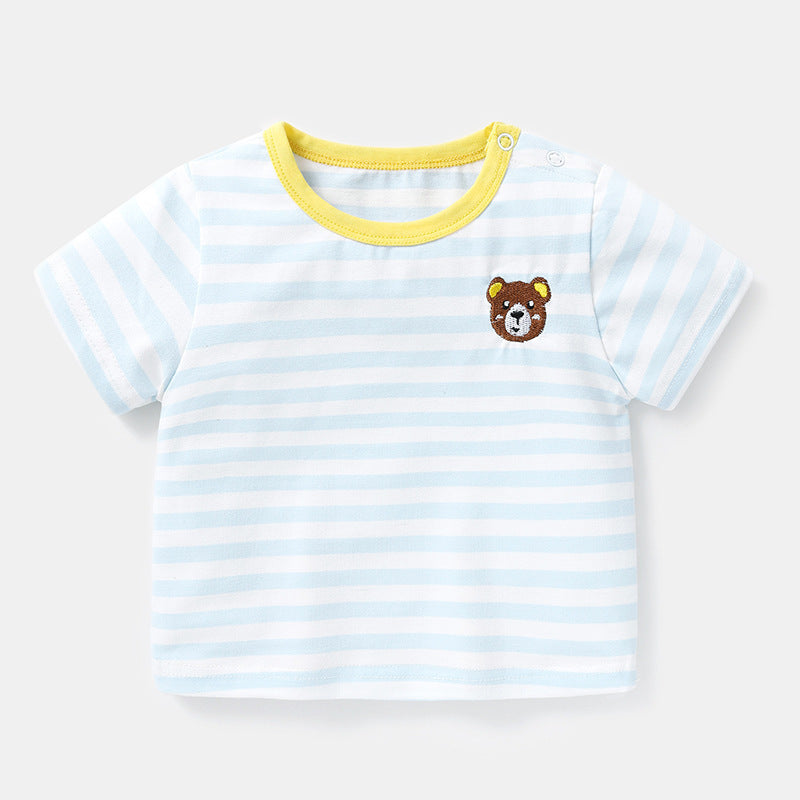 Pink soft cotton short-sleeve baby tee by eprolo, featuring a comfortable fit for infants, shown on a baby mannequin.