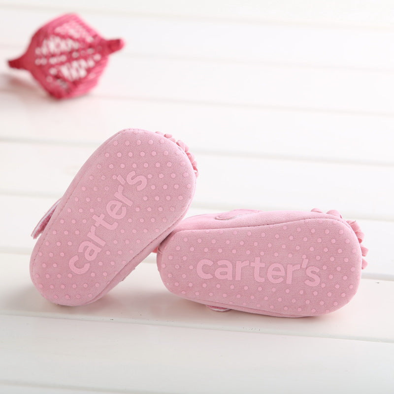 Red eprolo baby shoes with soft bottoms from the Princess Series, designed for small steps and cute infant footwear.