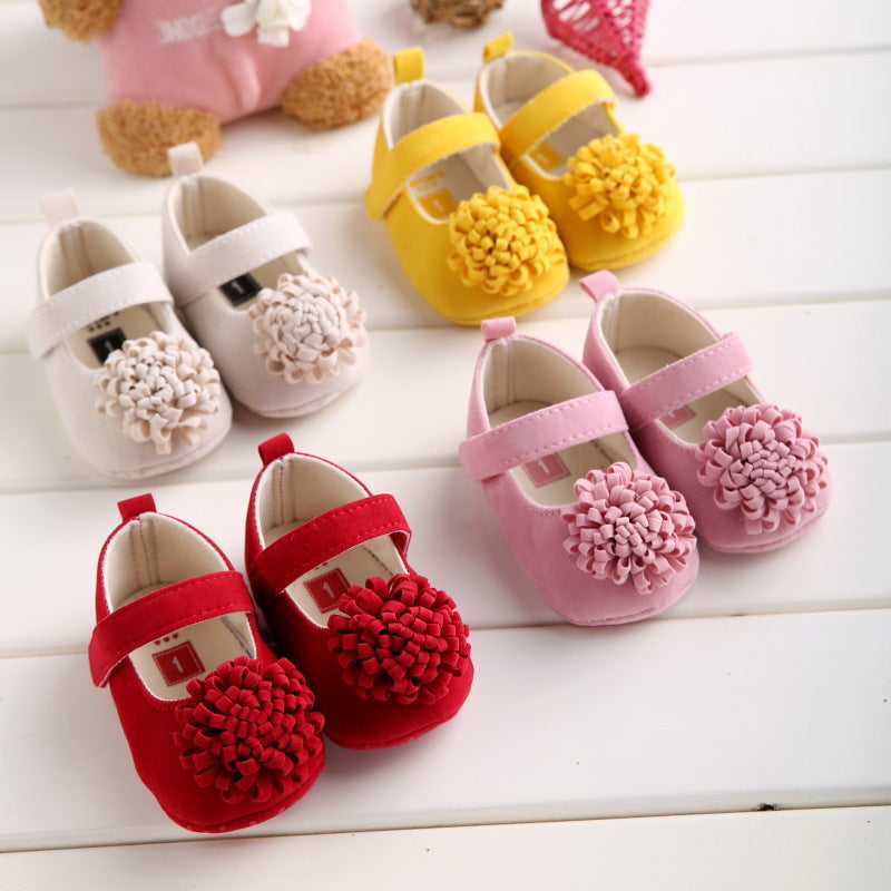 Red baby shoes from eprolo's Princess Series with soft bottoms, designed for comfortable step-in for infants.