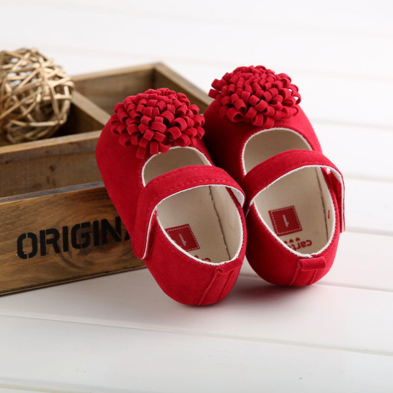 Red baby shoes from eprolo Princess Series with soft bottoms and 11cm size, designed for comfortable step-in wear.