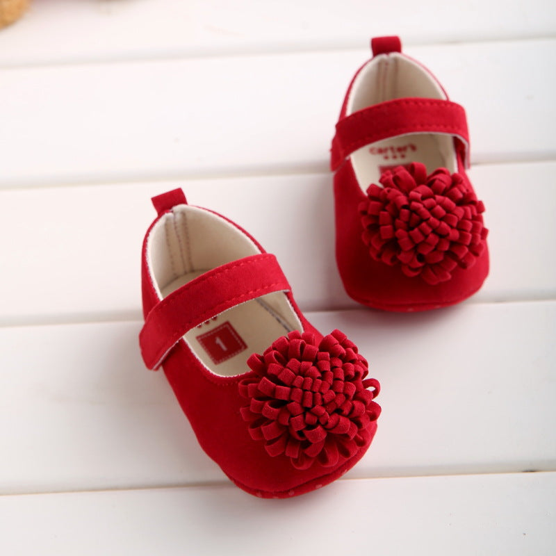 Red baby shoes from eprolo Princess Series with soft bottom, 11cm size, designed for comfortable steps and adorable style.