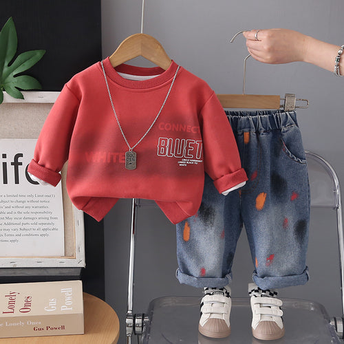 Red Cozy Cub baby 2-piece hoodie set from eprolo, soft and cozy infant casual outfit with hoodie and matching pants.