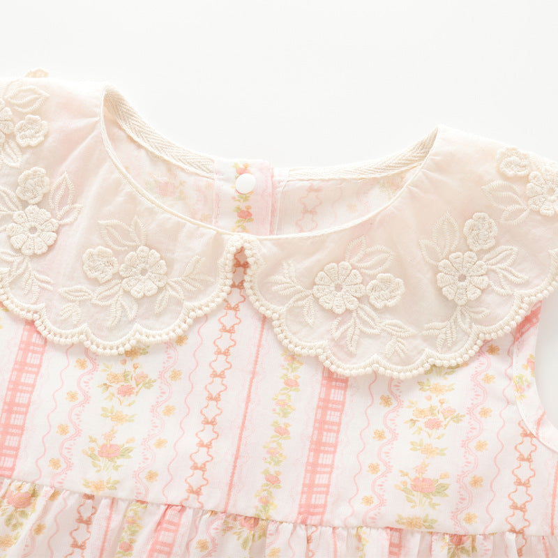 Red floral lace doll collar set for babies, cozy Cub baby outfit by eprolo featuring delicate floral details.