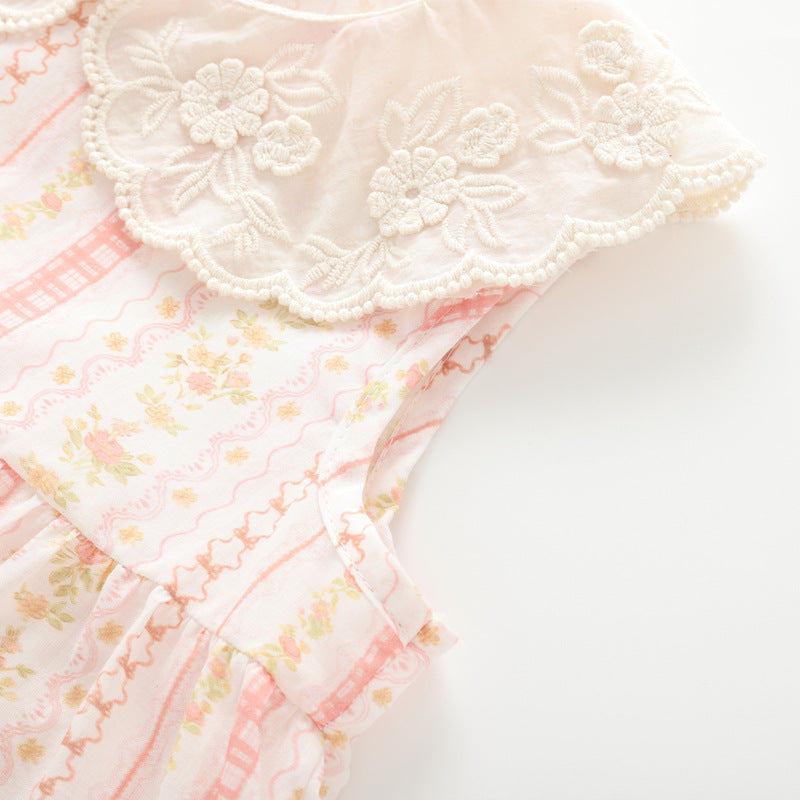 Red floral lace doll collar set for babies, cozy infant outfit by eprolo featuring delicate lace and floral design.