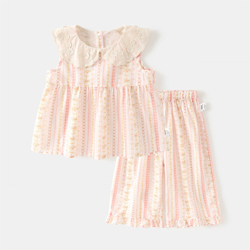 Red floral lace collar set for infants, Cozy Cub Baby Doll outfit by eprolo, soft and sweet baby girl clothing with floral details.