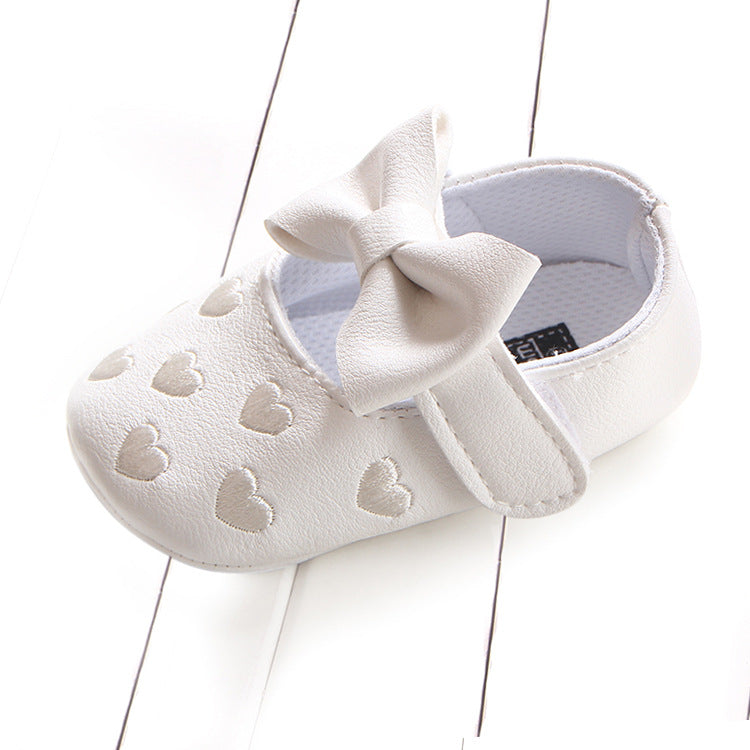 Multicolor embroidered peach heart bow baby shoes by eprolo, toddler shoes with silver accents and adorable design.