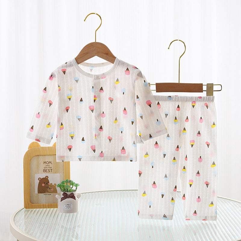 Blue cotton long-sleeve pajama set by eprolo featuring a small bear print, comfortable and cozy sleepwear for women