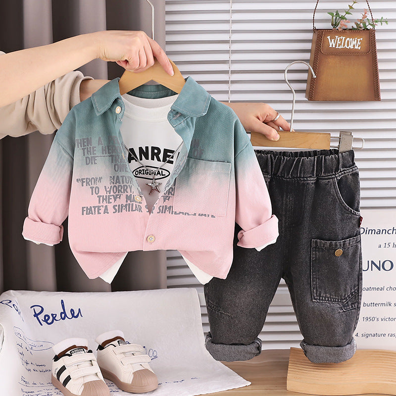 Yellow gradient long-sleeve baby shirt set from eprolo's Ombre Warmth 3-Piece Baby Set, suitable for 80cm infants.
