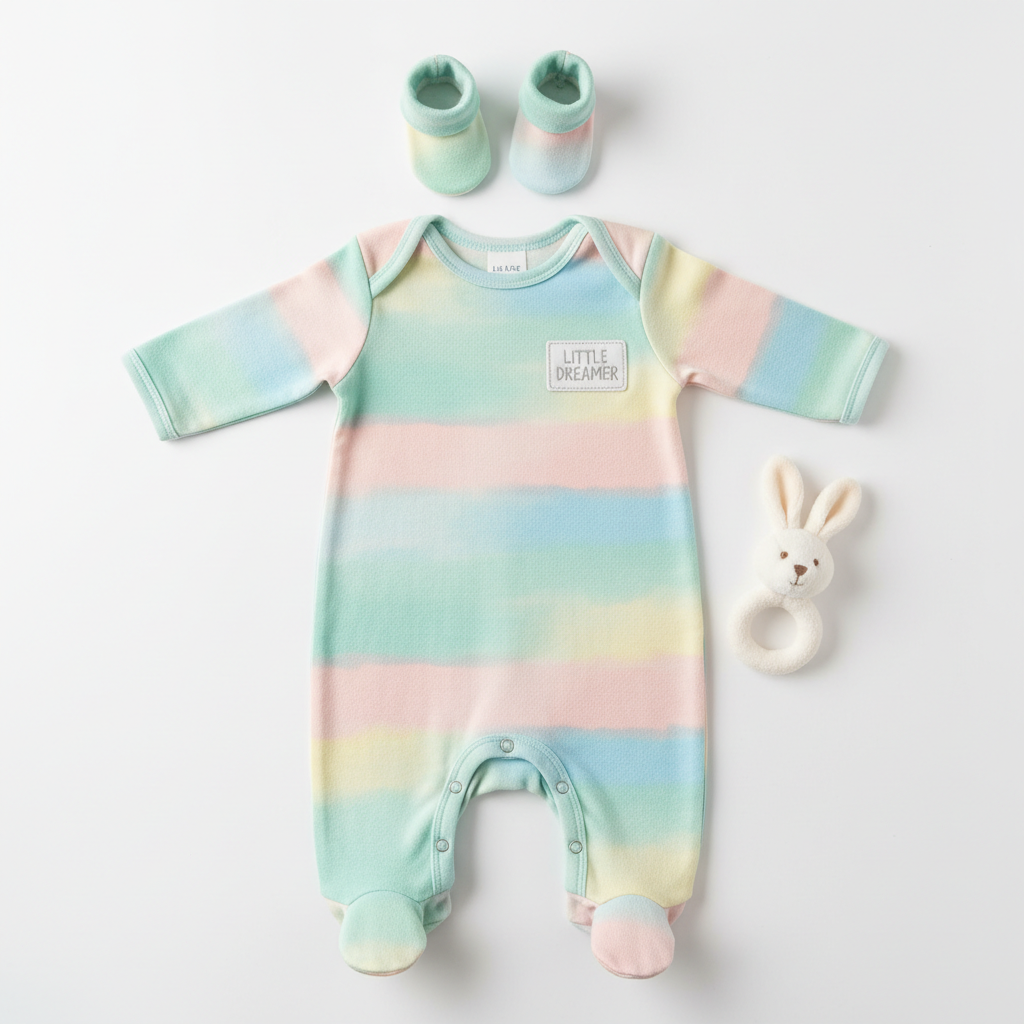 Cozy Cub Newborn Onesie flat lay on white background
